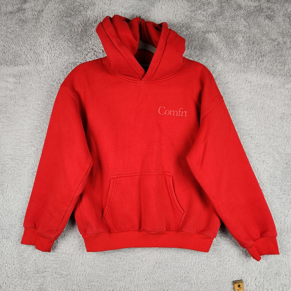 Comfrt Hoodie Sweatshirt Womens XL Red Logo Pullover Fleece Kangaroo Pocket Cozy